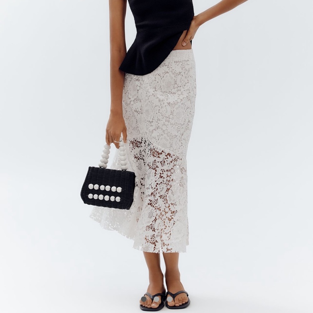Avec Les Filles Flared Lace Midi Skirt White Parisian Femme Size US 4/UK 8 NWT